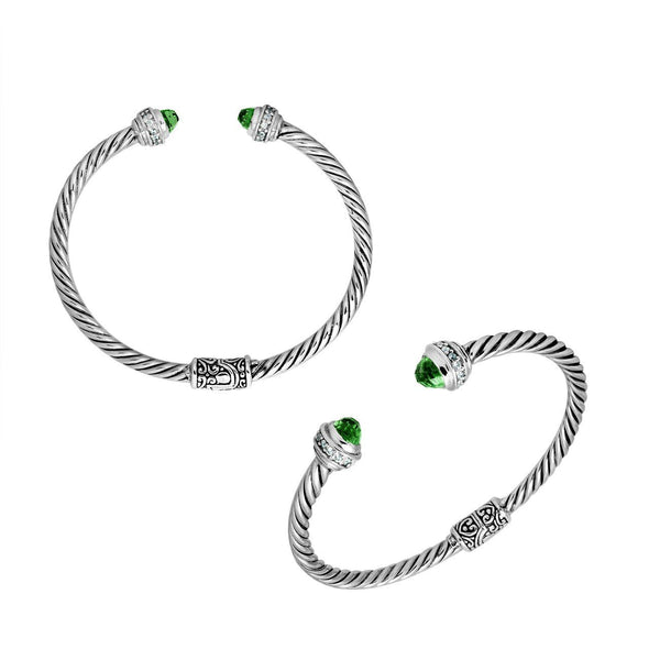 AB-1057-GQ Sterling Silver Bangle With Green Quartz Jewelry Bali Designs Inc 