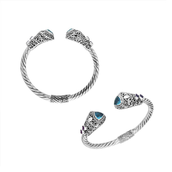 AB-1086-CO1 Sterling Silver Bangle With Blue Topaz Q. And Amethyst Q. Jewelry Bali Designs Inc 