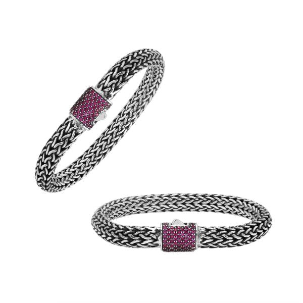 AB-1121-RB-9" Sterling Silver Bracelet With Ruby Q. Jewelry Bali Designs Inc 