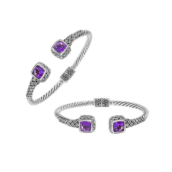 AB-1161-AM Sterling Silver Bangle With Amethyst Q. Jewelry Bali Designs Inc 