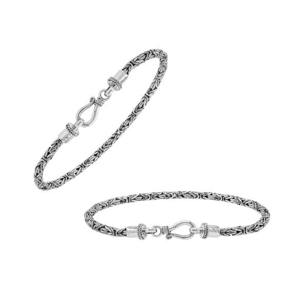 AB-6318-S-3MM-8" Sterling Silver Bracelet with Plain Silver Jewelry Bali Designs Inc 