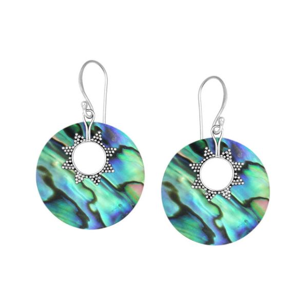 AE-1050-AB Sterling Silver Earring With Round Shape Abalone Shell Jewelry Bali Designs Inc 