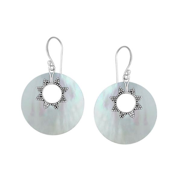 AE-1050-MOP Sterling Silver Earring With Round Shape Mother Of Pearl Jewelry Bali Designs Inc 