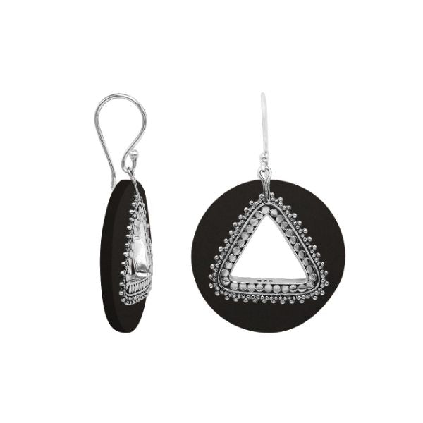 AE-1184-SH.B Sterling Silver Round Shape Earring With Black Shell Jewelry Bali Designs Inc 