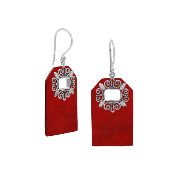 AE-1187-CR Sterling Silver Fancy Earring With Coral Jewelry Bali Designs Inc 