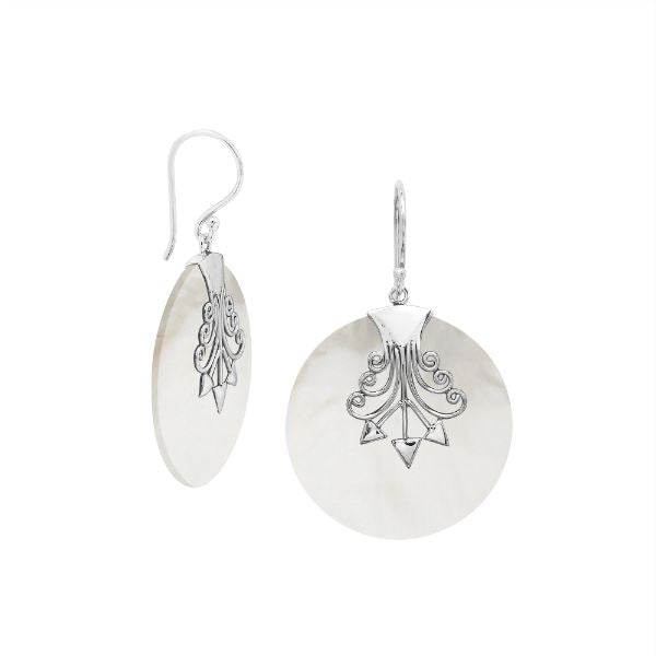 AE-1192-MOP Sterling Silver Earring With Round Mother Of Pearl Jewelry Bali Designs Inc 