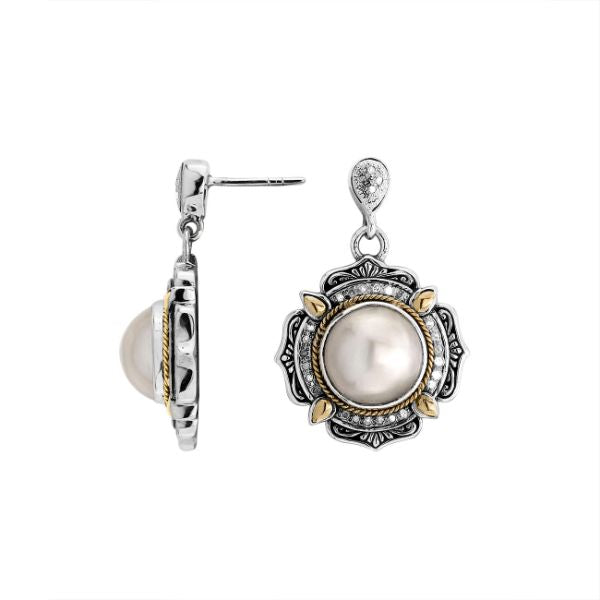 AEG-8038-PE Sterling Silver Earring With 18K Gold And Pearl,Diamond Jewelry Bali Designs Inc 