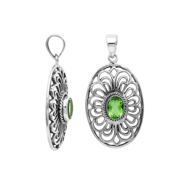 AP-6306-PR Sterling Silver Oval Shape Pendant With Peridot Jewelry Bali Designs Inc 