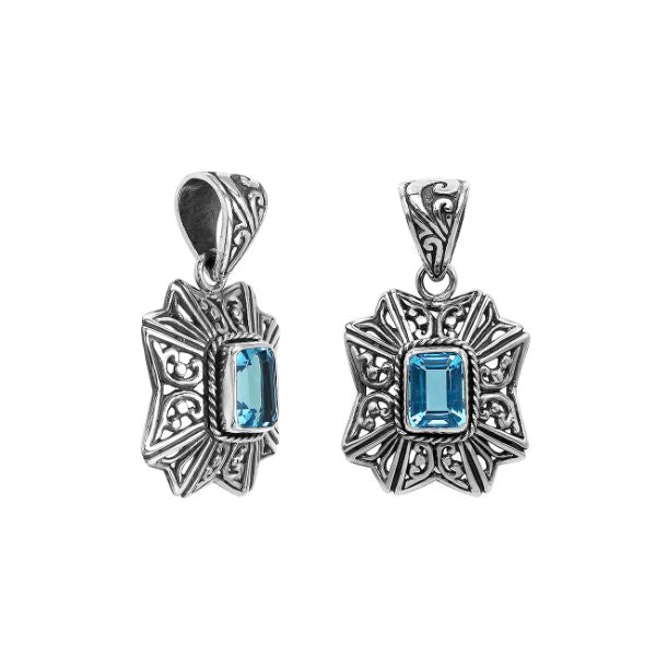AP-6307-BT Sterling Silver Designer Pendant With Blue Topaz Jewelry Bali Designs Inc 