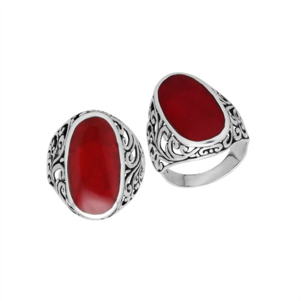 AR-1087-CR-7'' Sterling Silver Ring With Coral Jewelry Bali Designs Inc 