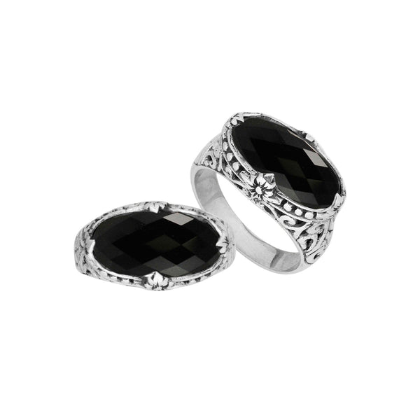 AR-6164-OX-7" Sterling Silver Ring With Black Onyx Jewelry Bali Designs Inc 