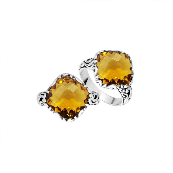 AR-6256-CT-8" Sterling Silver Cushion Shape Ring With Citrine Q. Jewelry Bali Designs Inc 