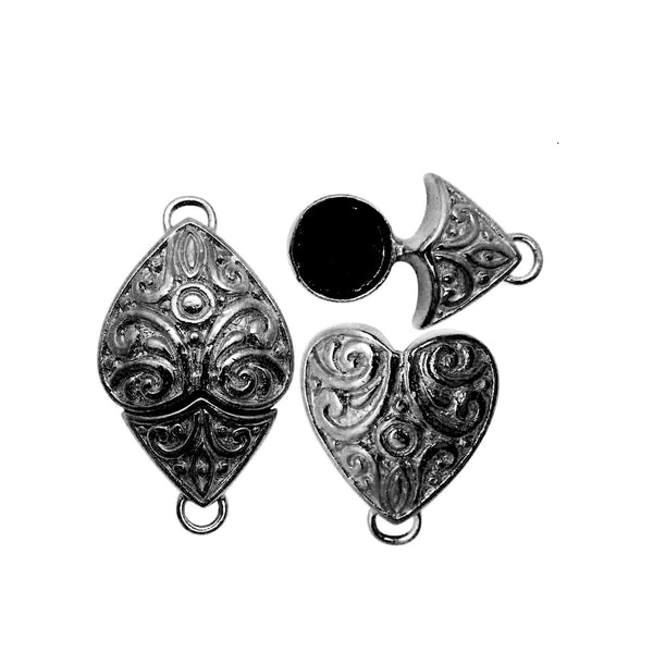 CR-507 Black Rhodium Overlay Designer Heart Shape Magnetic Clasps Beads Bali Designs Inc 