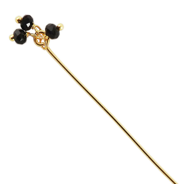 HPG-115-OX-2" 18K Gold Overlay 22 Gauge Head Pin Or Eye Pin With Granulated Bunch of Three 3MM Black Crystal Quartz Beads Bali Designs Inc 