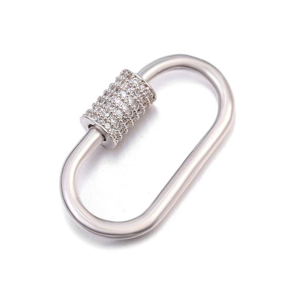 SL-8024-SL-27X14MM Silver Overlay Carabiner lock With Cubic Zirconia Beads Bali Designs Inc 