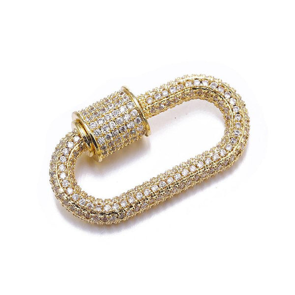 SL-8025-GD-28X17MM 18K Gold Overlay Carabiner lock With Cubic Zirconia Beads Bali Designs Inc 